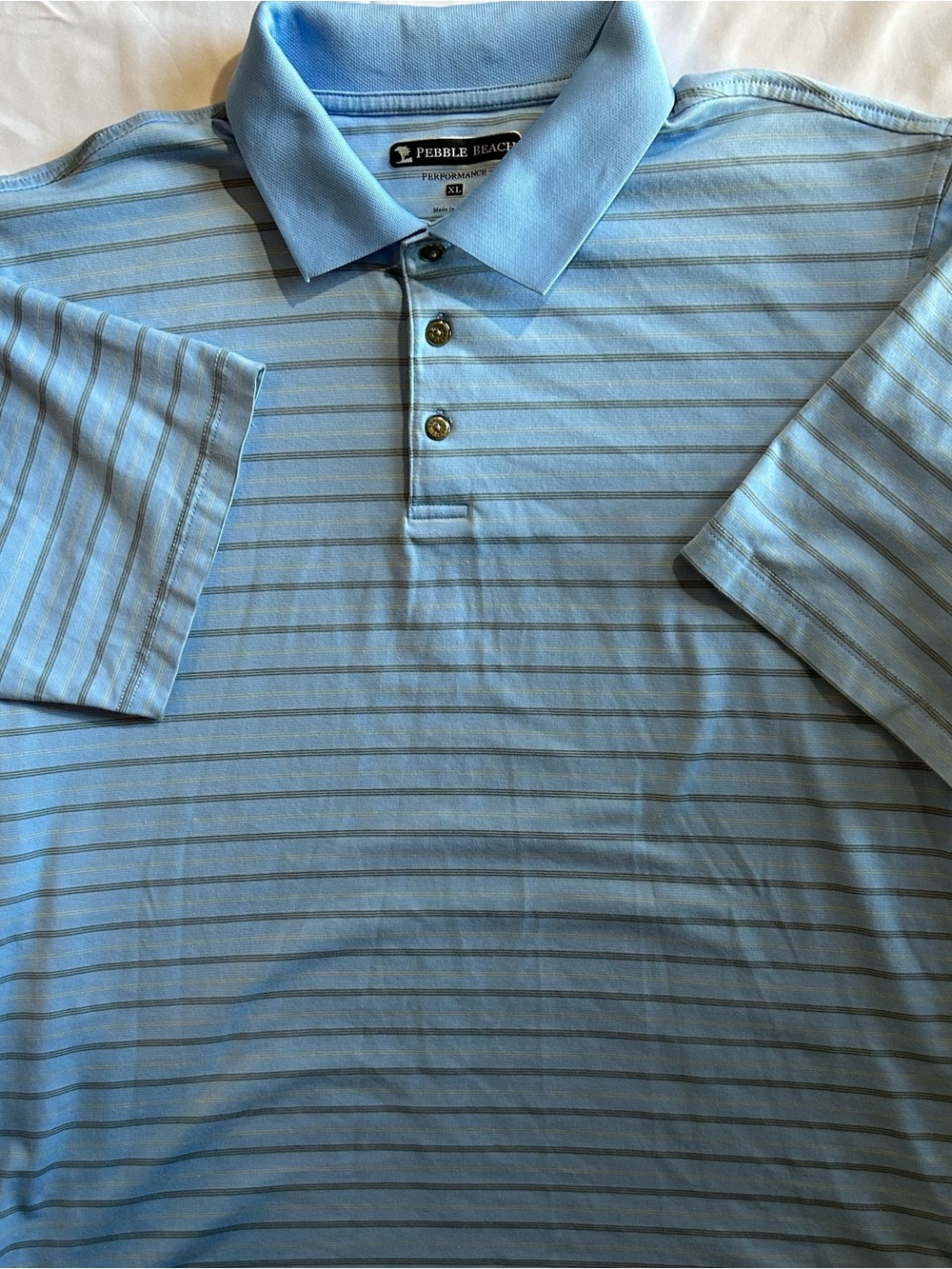 Pebble Beach Sky Blue Striped Performance Polo
